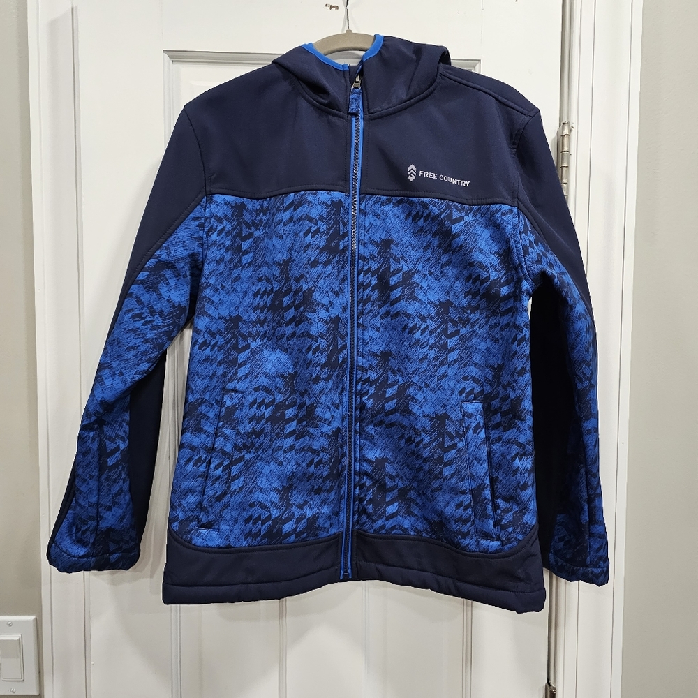 Free Country Boys Ultimate Softshell Jacket Navy Blue Coat Graphic Print 14/16